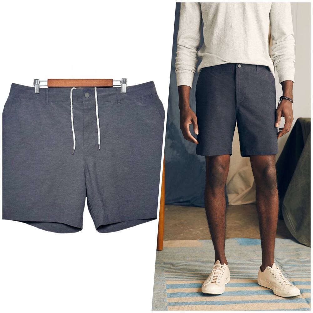Faherty | Men | All Day Charcoal 7 Inch Flat Front Performance Shorts | Size 38